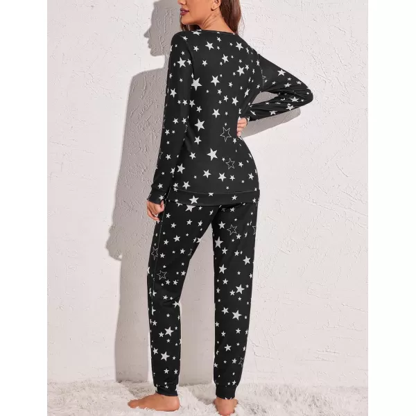 Ekouaer Womens Pajama Set Long Sleeve Sleepwear Star Print Nightwear Soft Pjs Lounge Sets with PocketsBlack Star