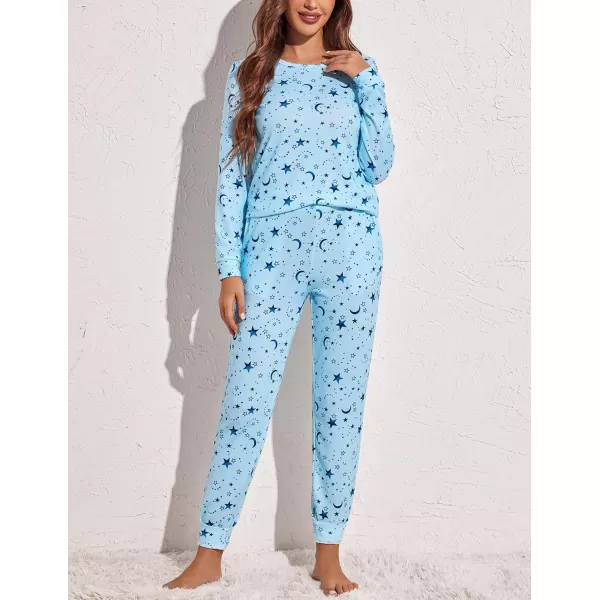 Ekouaer Womens Pajama Set Long Sleeve Sleepwear Star Print Nightwear Soft Pjs Lounge Sets with PocketsBlue Star