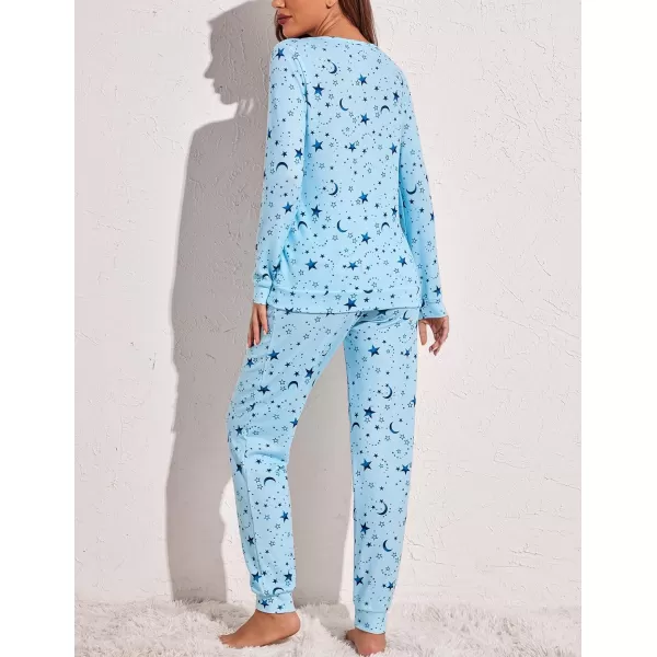 Ekouaer Womens Pajama Set Long Sleeve Sleepwear Star Print Nightwear Soft Pjs Lounge Sets with PocketsBlue Star