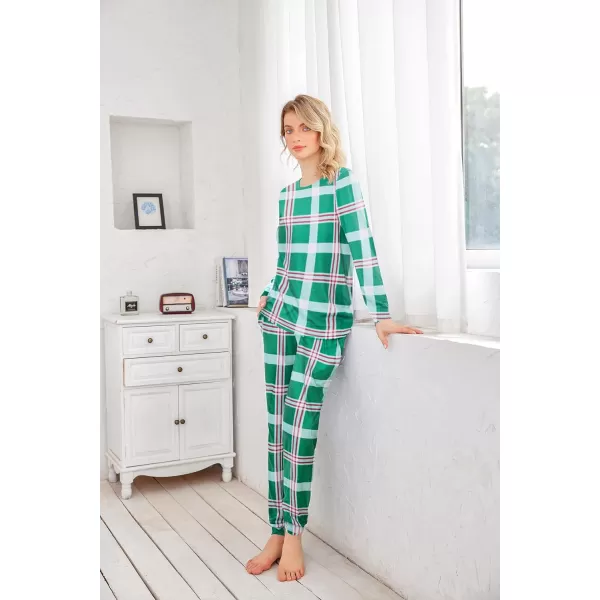 Ekouaer Womens Pajama Set Long Sleeve Sleepwear Star Print Nightwear Soft Pjs Lounge Sets with PocketsGreen Plaid