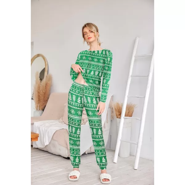 Ekouaer Womens Pajama Set Long Sleeve Sleepwear Star Print Nightwear Soft Pjs Lounge Sets with PocketsGreen Tree