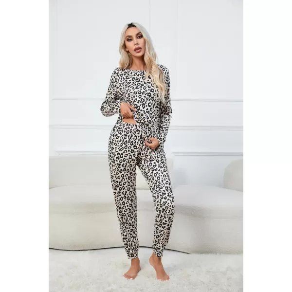 Ekouaer Womens Pajama Set Long Sleeve Sleepwear Star Print Nightwear Soft Pjs Lounge Sets with PocketsLeopard