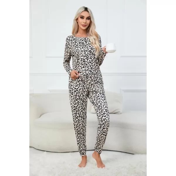 Ekouaer Womens Pajama Set Long Sleeve Sleepwear Star Print Nightwear Soft Pjs Lounge Sets with PocketsLeopard