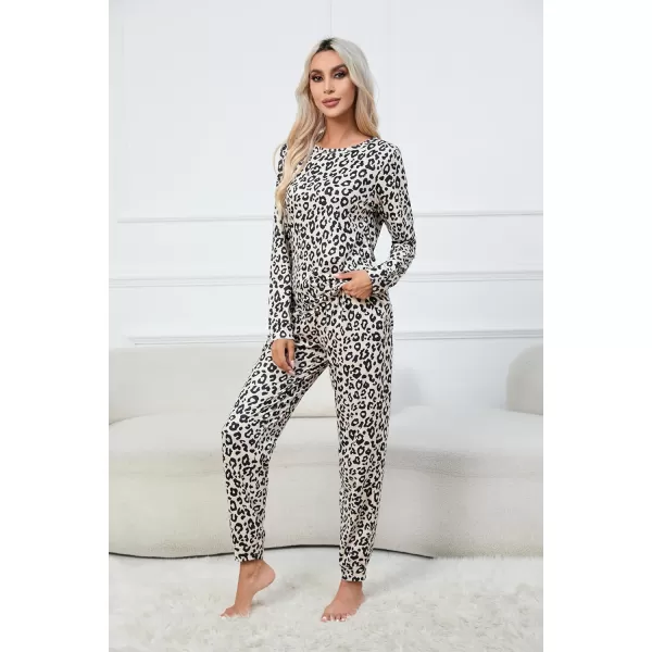 Ekouaer Womens Pajama Set Long Sleeve Sleepwear Star Print Nightwear Soft Pjs Lounge Sets with PocketsLeopard