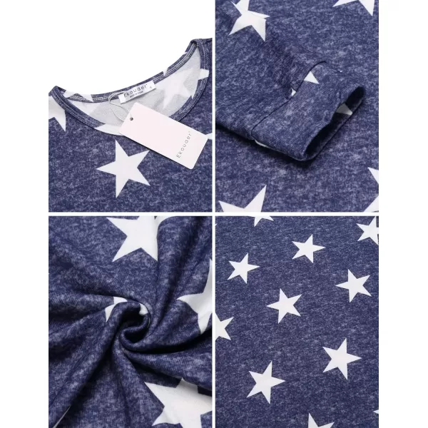 Ekouaer Womens Pajama Set Long Sleeve Sleepwear Star Print Nightwear Soft Pjs Lounge Sets with PocketsLongblue White Star