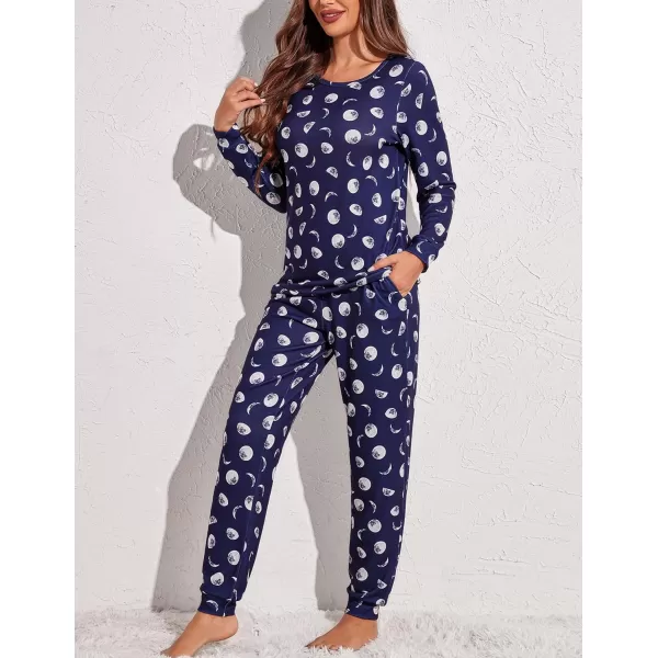 Ekouaer Womens Pajama Set Long Sleeve Sleepwear Star Print Nightwear Soft Pjs Lounge Sets with PocketsNavy Planet