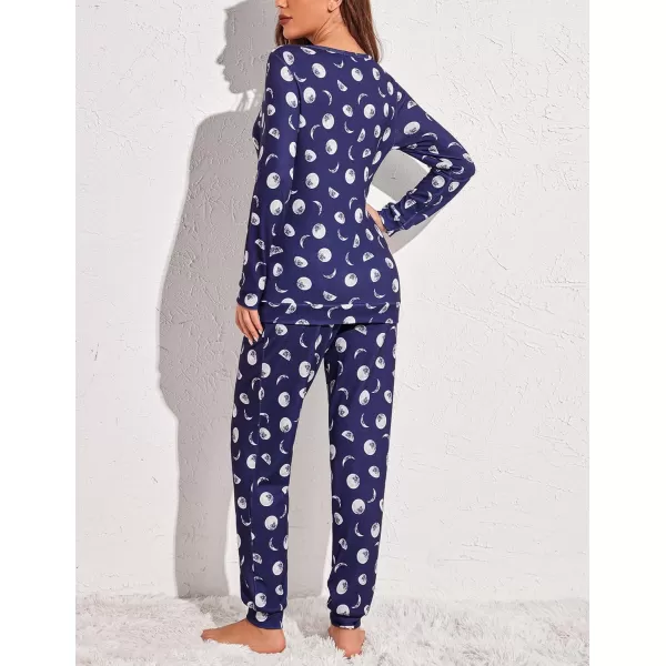 Ekouaer Womens Pajama Set Long Sleeve Sleepwear Star Print Nightwear Soft Pjs Lounge Sets with PocketsNavy Planet