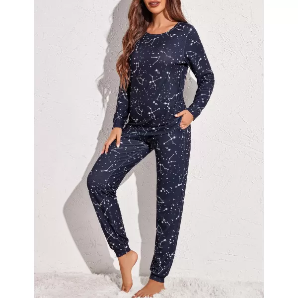 Ekouaer Womens Pajama Set Long Sleeve Sleepwear Star Print Nightwear Soft Pjs Lounge Sets with PocketsNavy Star