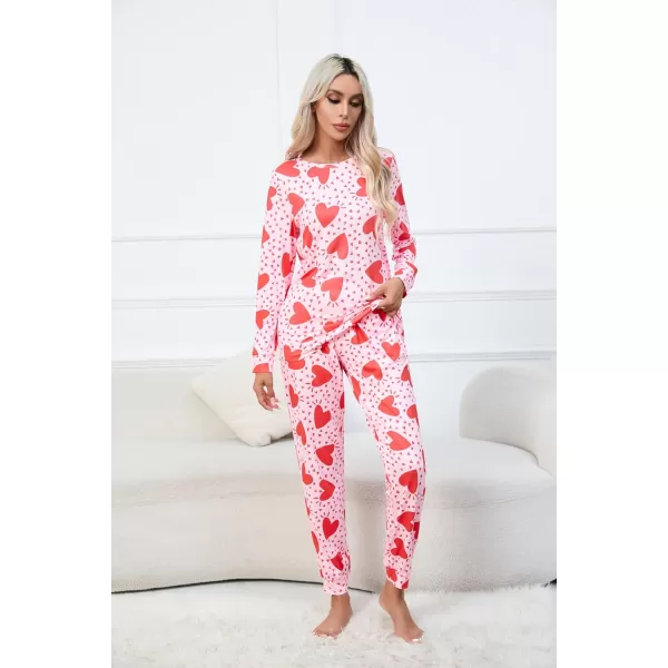 Ekouaer Womens Pajama Set Long Sleeve Sleepwear Star Print Nightwear Soft Pjs Lounge Sets with PocketsPink Heart