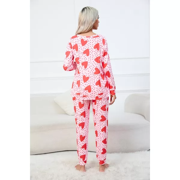 Ekouaer Womens Pajama Set Long Sleeve Sleepwear Star Print Nightwear Soft Pjs Lounge Sets with PocketsPink Heart