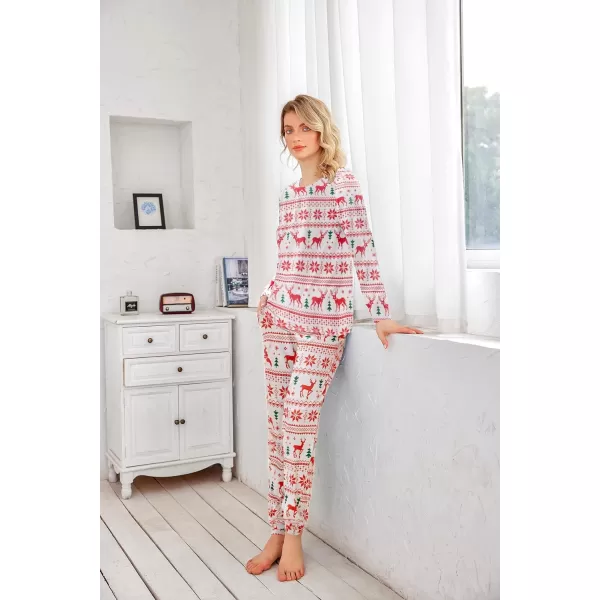 Ekouaer Womens Pajama Set Long Sleeve Sleepwear Star Print Nightwear Soft Pjs Lounge Sets with PocketsRed Elkchrismas