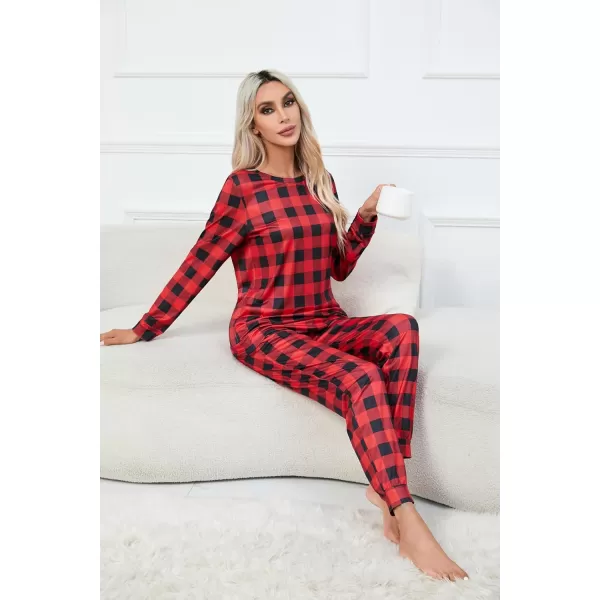 Ekouaer Womens Pajama Set Long Sleeve Sleepwear Star Print Nightwear Soft Pjs Lounge Sets with PocketsRed Plaid