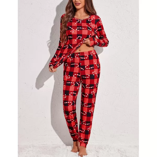 Ekouaer Womens Pajama Set Long Sleeve Sleepwear Star Print Nightwear Soft Pjs Lounge Sets with PocketsRed Plaid2