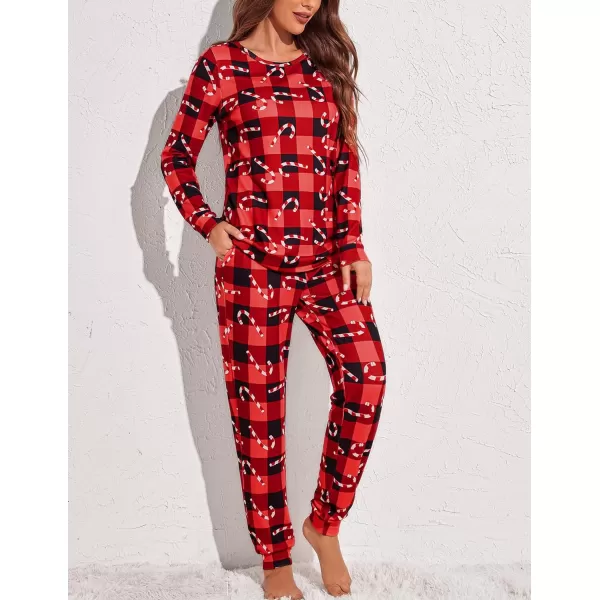 Ekouaer Womens Pajama Set Long Sleeve Sleepwear Star Print Nightwear Soft Pjs Lounge Sets with PocketsRed Plaid2