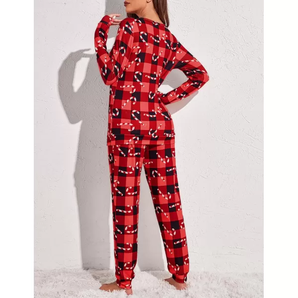 Ekouaer Womens Pajama Set Long Sleeve Sleepwear Star Print Nightwear Soft Pjs Lounge Sets with PocketsRed Plaid2