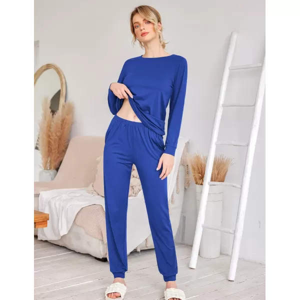 Ekouaer Womens Pajama Set Long Sleeve Sleepwear Star Print Nightwear Soft Pjs Lounge Sets with PocketsSolidblue