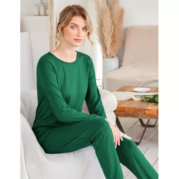 Ekouaer Womens Pajama Set Long Sleeve Sleepwear Star Print Nightwear Soft Pjs Lounge Sets with PocketsSoliddark Green