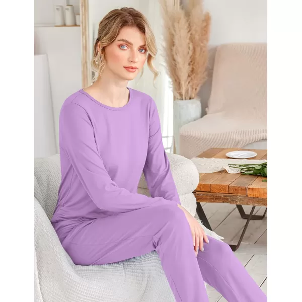 Ekouaer Womens Pajama Set Long Sleeve Sleepwear Star Print Nightwear Soft Pjs Lounge Sets with PocketsSolidpurple