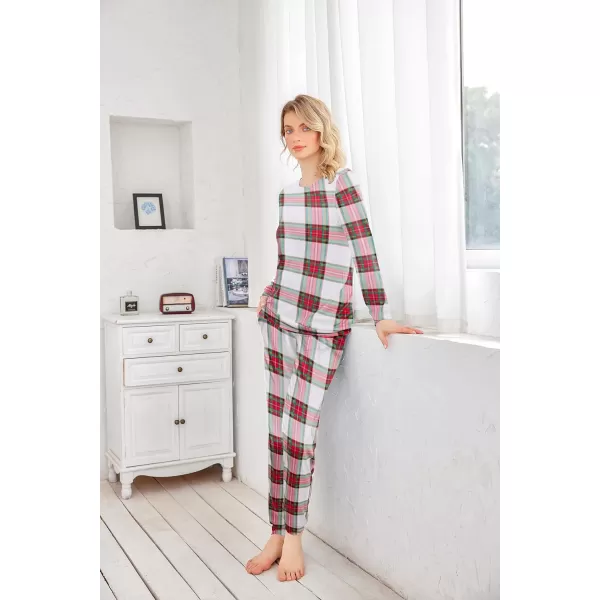 Ekouaer Womens Pajama Set Long Sleeve Sleepwear Star Print Nightwear Soft Pjs Lounge Sets with PocketsWhite Red Green Plaid