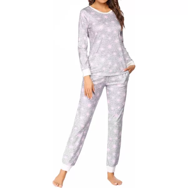 Ekouaer Womens Pajama Set Plaid Pj Long Sleeve Sleepwear Soft Contrast 2 Piece Lounge SetsPattern10polygonal Star