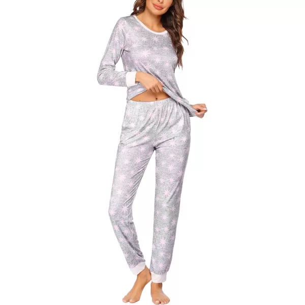 Ekouaer Womens Pajama Set Plaid Pj Long Sleeve Sleepwear Soft Contrast 2 Piece Lounge SetsPattern10polygonal Star