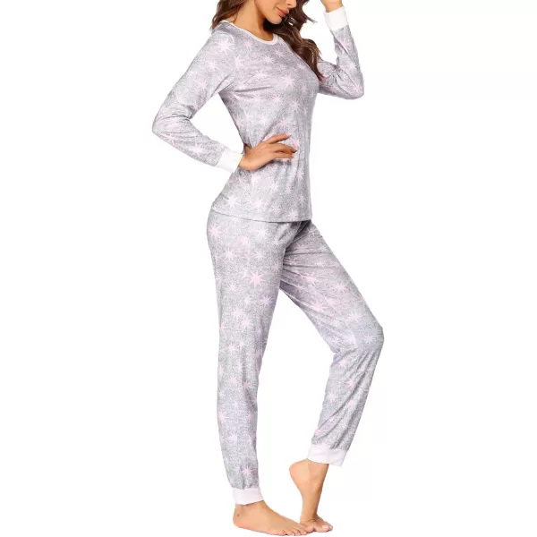 Ekouaer Womens Pajama Set Plaid Pj Long Sleeve Sleepwear Soft Contrast 2 Piece Lounge SetsPattern10polygonal Star