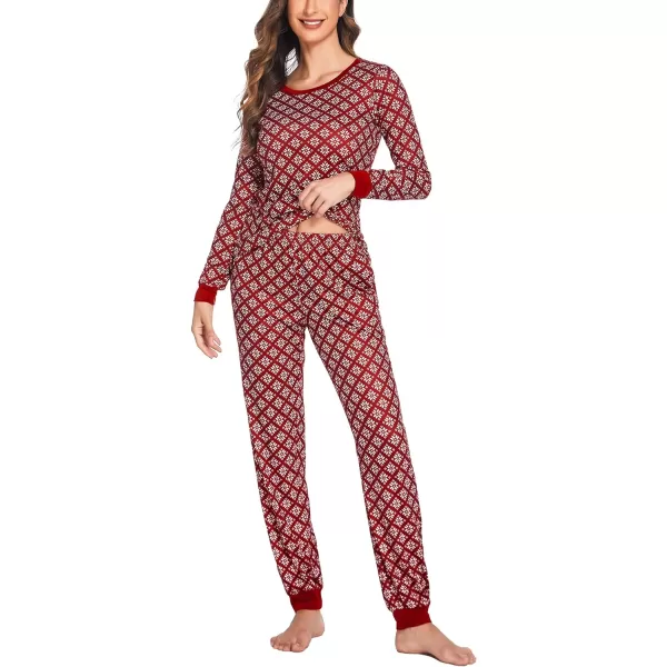 Ekouaer Womens Pajama Set Plaid Pj Long Sleeve Sleepwear Soft Contrast 2 Piece Lounge SetsPattern15snowflake