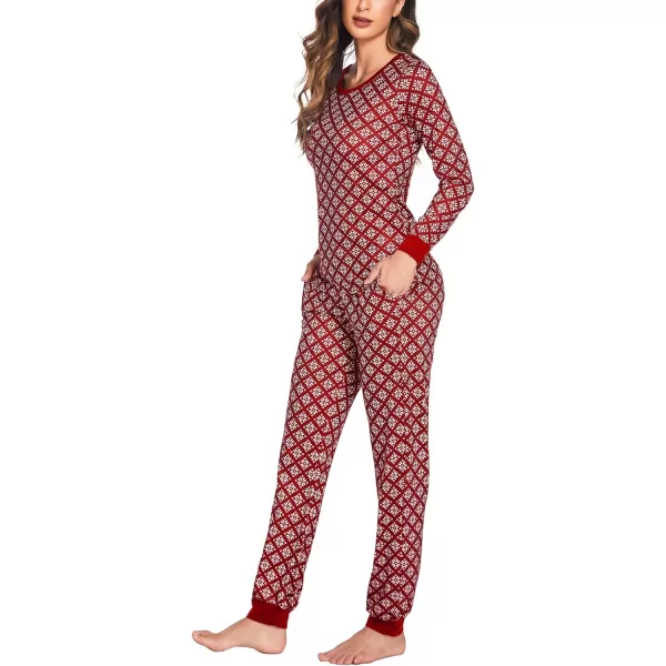 Ekouaer Womens Pajama Set Plaid Pj Long Sleeve Sleepwear Soft Contrast 2 Piece Lounge SetsPattern15snowflake