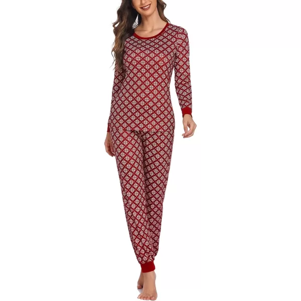 Ekouaer Womens Pajama Set Plaid Pj Long Sleeve Sleepwear Soft Contrast 2 Piece Lounge SetsPattern15snowflake