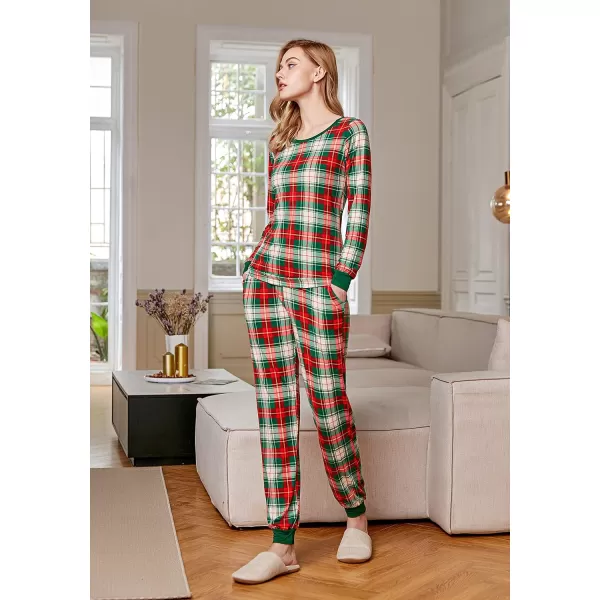 Ekouaer Womens Pajama Set Plaid Pj Long Sleeve Sleepwear Soft Contrast 2 Piece Lounge SetsPattern17red Green Plaid