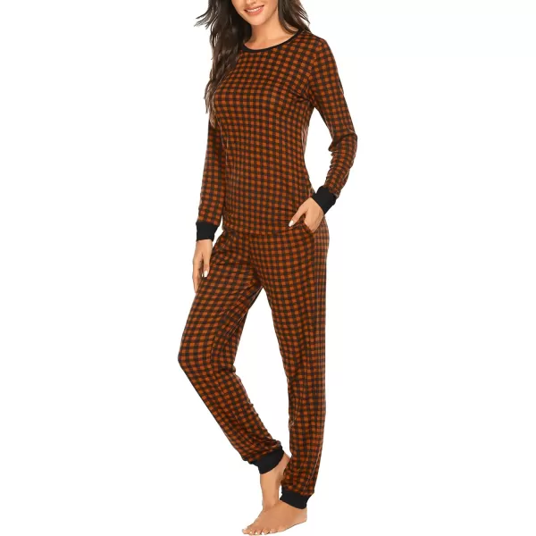 Ekouaer Womens Pajama Set Plaid Pj Long Sleeve Sleepwear Soft Contrast 2 Piece Lounge SetsPattern18caramel Plaid