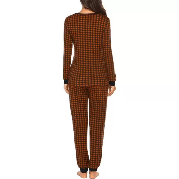 Ekouaer Womens Pajama Set Plaid Pj Long Sleeve Sleepwear Soft Contrast 2 Piece Lounge SetsPattern18caramel Plaid