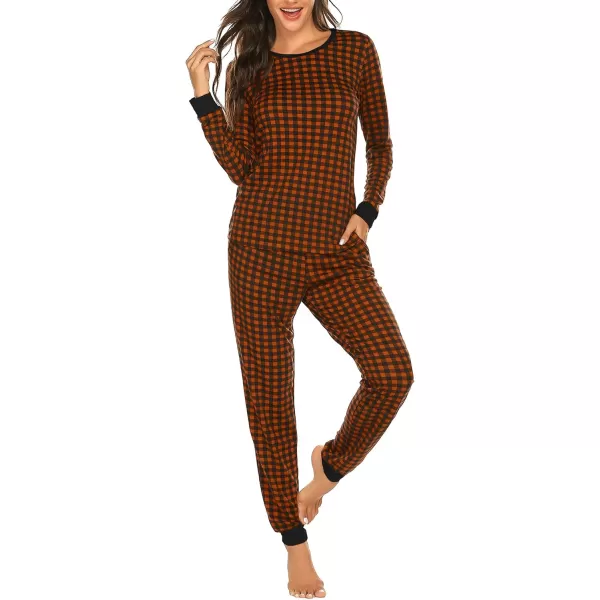 Ekouaer Womens Pajama Set Plaid Pj Long Sleeve Sleepwear Soft Contrast 2 Piece Lounge SetsPattern18caramel Plaid