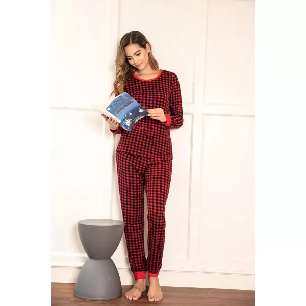 Ekouaer Womens Pajama Set Plaid Pj Long Sleeve Sleepwear Soft Contrast 2 Piece Lounge SetsPattern2red Plaid