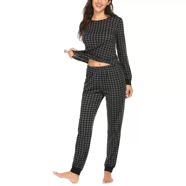 Ekouaer Womens Pajama Set Plaid Pj Long Sleeve Sleepwear Soft Contrast 2 Piece Lounge SetsPattern3grey Plaid