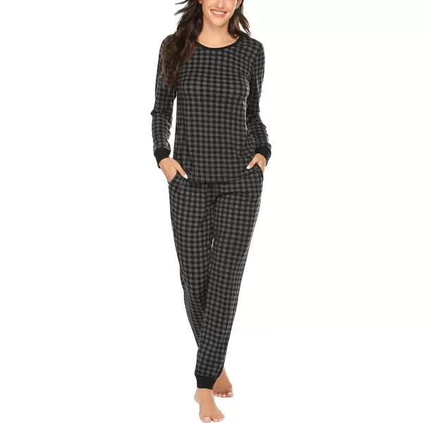 Ekouaer Womens Pajama Set Plaid Pj Long Sleeve Sleepwear Soft Contrast 2 Piece Lounge SetsPattern3grey Plaid