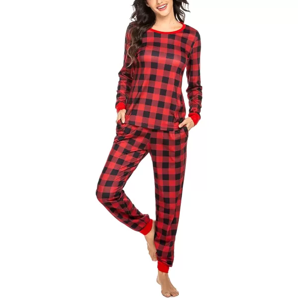 Ekouaer Womens Pajama Set Plaid Pj Long Sleeve Sleepwear Soft Contrast 2 Piece Lounge SetsPattern4red Big Plaid