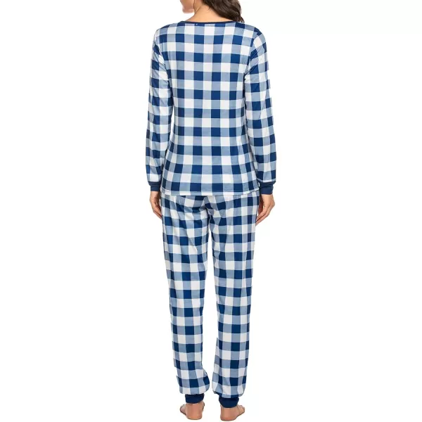 Ekouaer Womens Pajama Set Plaid Pj Long Sleeve Sleepwear Soft Contrast 2 Piece Lounge SetsPattern5blue Plaid