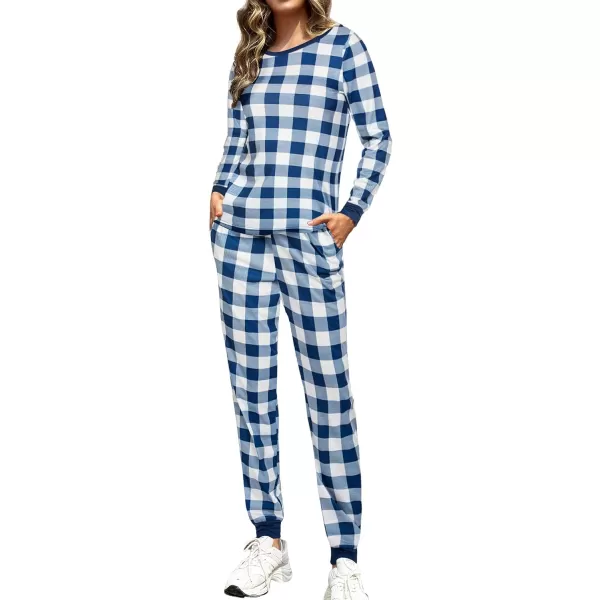 Ekouaer Womens Pajama Set Plaid Pj Long Sleeve Sleepwear Soft Contrast 2 Piece Lounge SetsPattern5blue Plaid