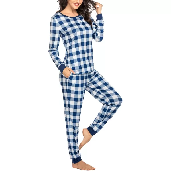 Ekouaer Womens Pajama Set Plaid Pj Long Sleeve Sleepwear Soft Contrast 2 Piece Lounge SetsPattern5blue Plaid