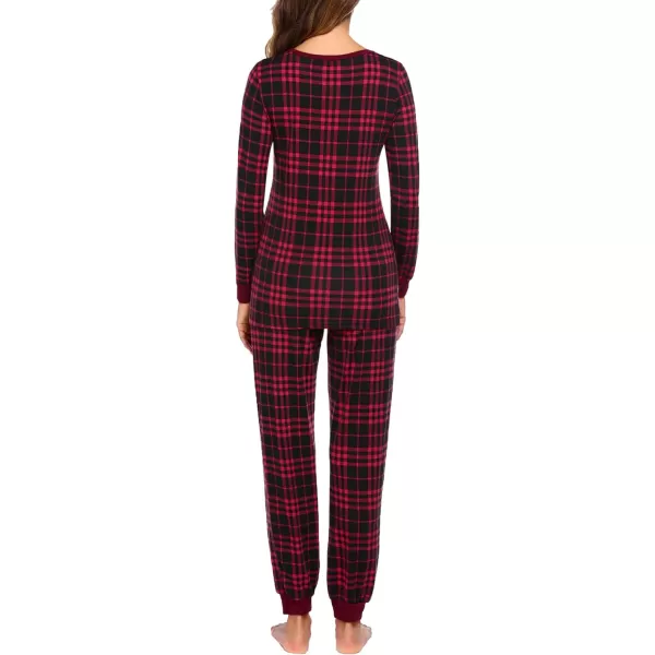 Ekouaer Womens Pajama Set Plaid Pj Long Sleeve Sleepwear Soft Contrast 2 Piece Lounge SetsPattern7rose Red Plaid