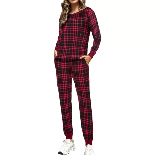 Ekouaer Womens Pajama Set Plaid Pj Long Sleeve Sleepwear Soft Contrast 2 Piece Lounge SetsPattern7rose Red Plaid