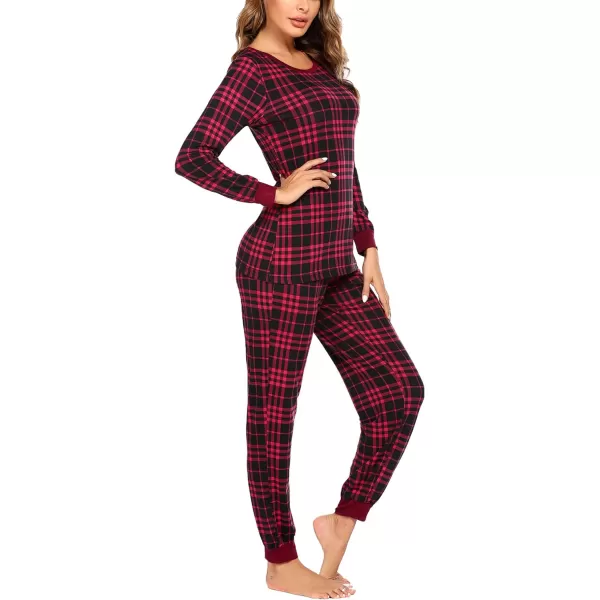 Ekouaer Womens Pajama Set Plaid Pj Long Sleeve Sleepwear Soft Contrast 2 Piece Lounge SetsPattern7rose Red Plaid