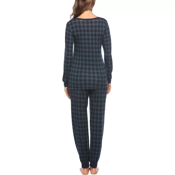 Ekouaer Womens Pajama Set Plaid Pj Long Sleeve Sleepwear Soft Contrast 2 Piece Lounge SetsYdl1navygreen Plaid