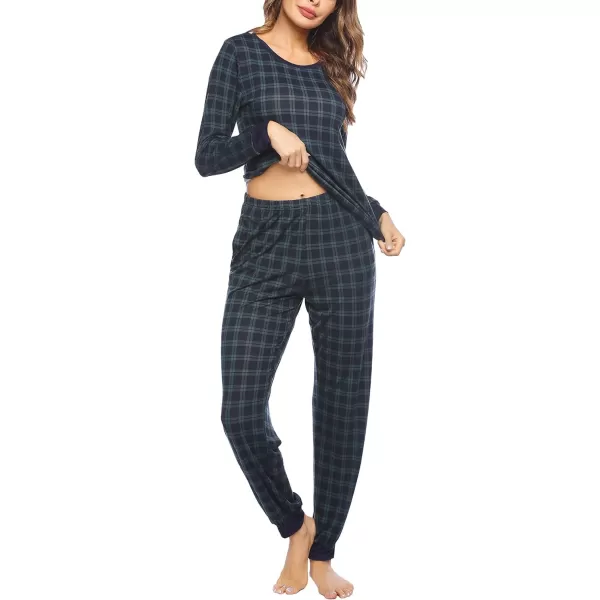 Ekouaer Womens Pajama Set Plaid Pj Long Sleeve Sleepwear Soft Contrast 2 Piece Lounge SetsYdl1navygreen Plaid