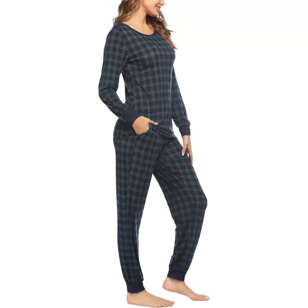 Ekouaer Womens Pajama Set Plaid Pj Long Sleeve Sleepwear Soft Contrast 2 Piece Lounge SetsYdl1navygreen Plaid