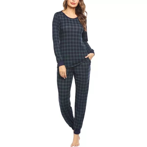 Ekouaer Womens Pajama Set Plaid Pj Long Sleeve Sleepwear Soft Contrast 2 Piece Lounge SetsYdl1navygreen Plaid