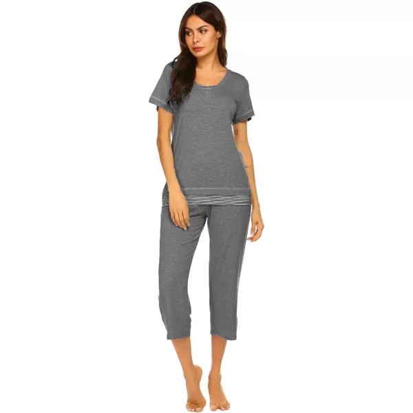 Ekouaer Womens Pajama Set Short Sleeve Shirt and Capri Pants Sleepwear Pjs Sets Soft SleepwearGrey