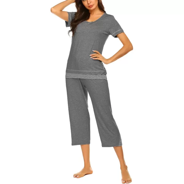 Ekouaer Womens Pajama Set Short Sleeve Shirt and Capri Pants Sleepwear Pjs Sets Soft SleepwearGrey