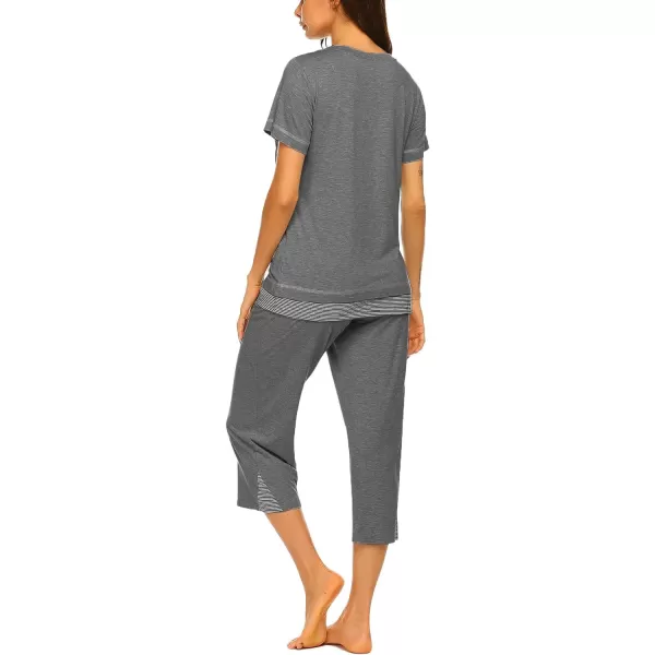 Ekouaer Womens Pajama Set Short Sleeve Shirt and Capri Pants Sleepwear Pjs Sets Soft SleepwearGrey